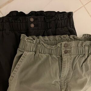 2 pairs of Universal Thread Paperbag Pants in navy blue and olive green